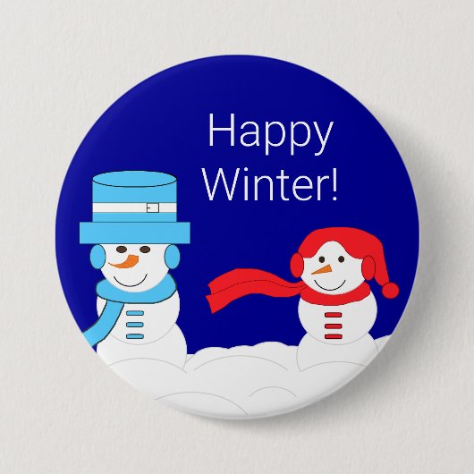 Winter is Snowy: Dark Blue Happy Winter Button (Vorderseite)