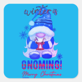 WINTER IST GNOMING lustige Weihnachtsgnome Quadratischer Aufkleber