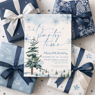Winter ist Party Zeit, Blauer Winter Geburtstag Einladung