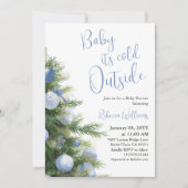 Winter It's Cold Outside Blue Bow Baby Shower Einladung (Vorderseite)