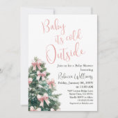 Winter It's Cold Outside Pink Bow Baby Shower Einladung (Vorderseite)