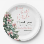 Winter It's Cold Outside Pink Bow Girl Baby Shower Pappteller (Vorderseite)