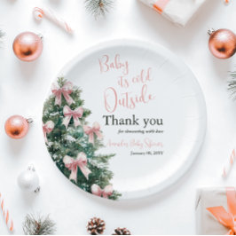 Winter It's Cold Outside Pink Bow Girl Baby Shower Pappteller