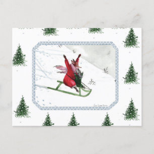 Winter Joy Fox Rabbit Roboggange Urlaub Postkarte