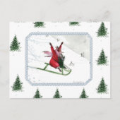 Winter Joy Fox Rabbit Roboggange Urlaub Postkarte (Vorderseite)