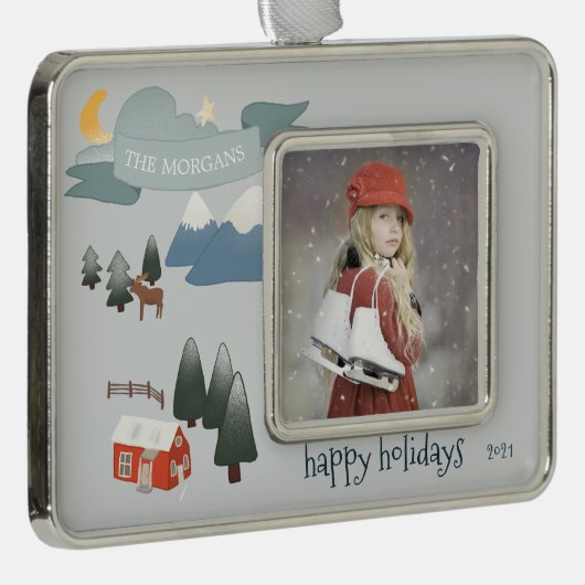 Winter Joy⎢ personalisierte Foto-Verzierung Rahmen-Ornament Silber (Rechts)