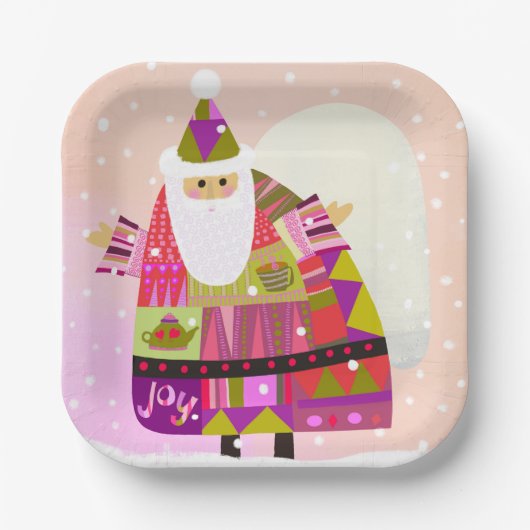Winter Joyous Santa 7-Zoll-Square Papierplatte Pappteller (Vorderseite)
