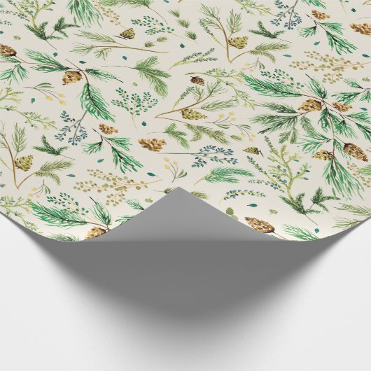 Winter Juniper Pine Gift Wrap on Off White Geschenkpapier (Ecke)