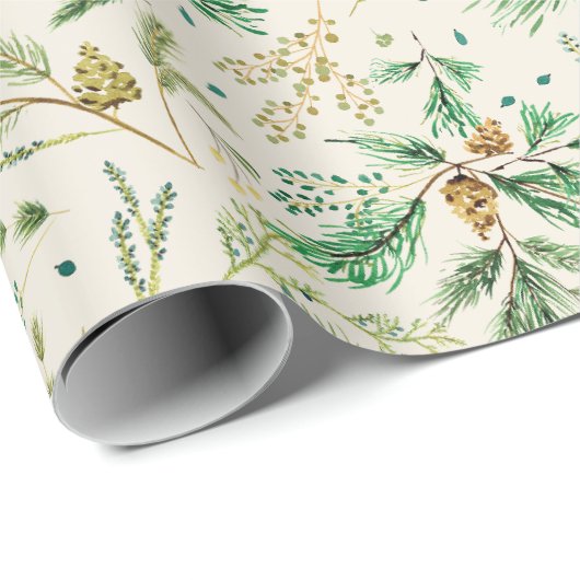 Winter Juniper Pine Gift Wrap on Off White Geschenkpapier (Rolleneckpunkt)