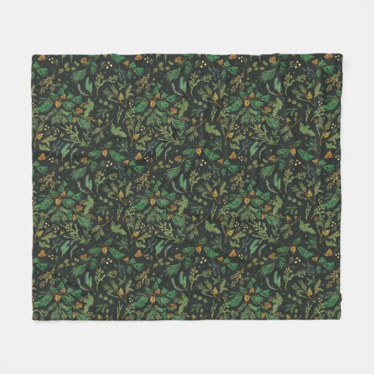 Winter Juniper Pine on Black Background Blanket Fleecedecke (Vorderseite (Horizontal))