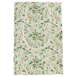 Winter Juniper Pine on Off White Gift Bag Mittlere Geschenktüte