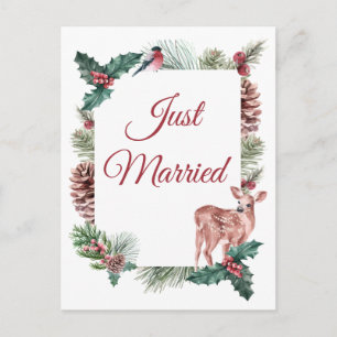 Winter Just Married Hochzeit Weihnachten Floral Hi Ankündigungspostkarte