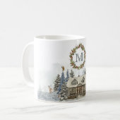 Winter-Kabinen-Waldtiere mit Monogramm Kaffeetasse (Vorderseite Links)