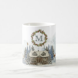 Winter-Kabinen-Waldtiere mit Monogramm Kaffeetasse