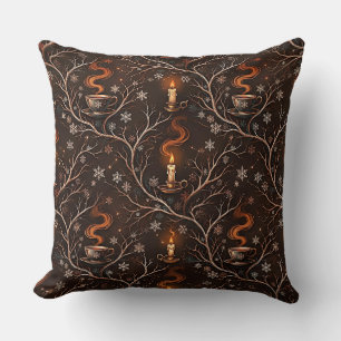 Winter-Kaffee und Kerzen Dark Academia Muster Kissen