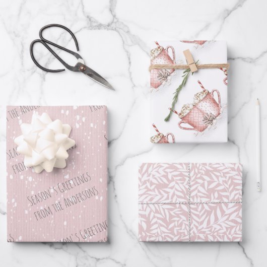 Winter-Kakao-Urlaubspapier mit Namen Geschenkpapier Set (Vorderseite)