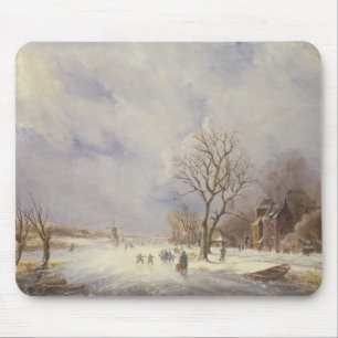 Winter-Kanal-Szene, 19. Jahrhundert Mousepad