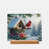 Winter Kardinal auf einem festlichen Geburtshaus Acrylschild (Vorderseite)