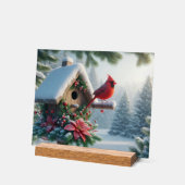 Winter Kardinal auf einem festlichen Geburtshaus Acrylschild (Winkel)