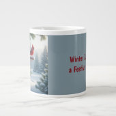 Winter Kardinal auf einem festlichen Geburtshaus Jumbo-Tasse (Vorderseite)