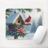 Winter Kardinal auf einem festlichen Geburtshaus Mousepad (Mit Mouse)