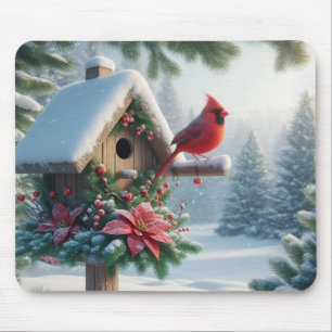 Winter Kardinal auf einem festlichen Geburtshaus Mousepad
