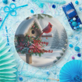 Winter Kardinal auf einem festlichen Geburtshaus Pappteller (Party)