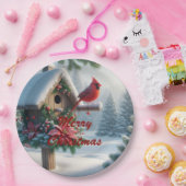 Winter Kardinal auf einem festlichen Geburtshaus Pappteller (Party)