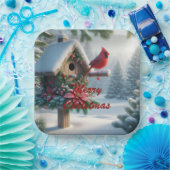 Winter Kardinal auf einem festlichen Geburtshaus Pappteller (Party)