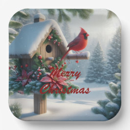 Winter Kardinal auf einem festlichen Geburtshaus Pappteller