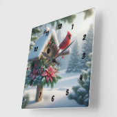 Winter Kardinal auf einem festlichen Geburtshaus Quadratische Wanduhr (Winkel)