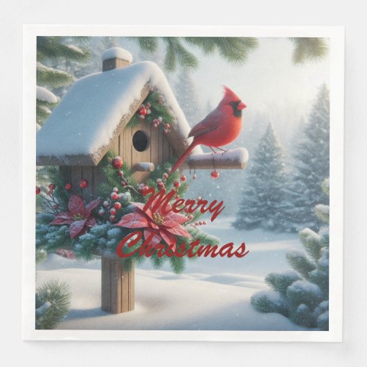 Winter Kardinal auf einem festlichen Geburtshaus Serviette (Vorderseite)