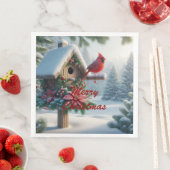 Winter Kardinal auf einem festlichen Geburtshaus Serviette (Beispiel)