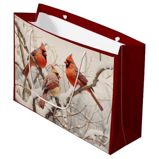 Winter-Kardinal Große Geschenktüte (Vorderseite Schrägansicht)