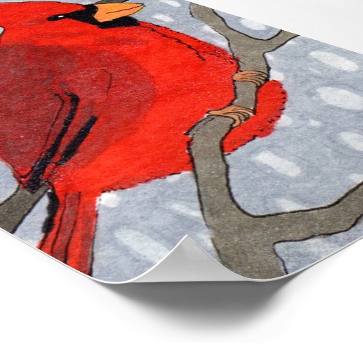 Winter Kardinal im Schnee Mini Folk Poster (Ecke)