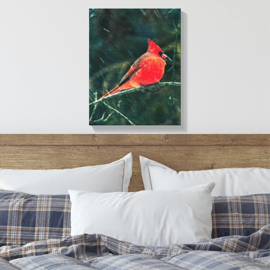 Winter-Kardinal im Schneesturm - Verbessert Leinwanddruck (Insitu (Schlafzimmer))