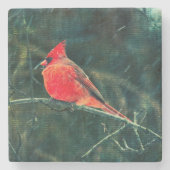 Winter-Kardinal im Schneesturm - Verbessert Steinuntersetzer (Vorderseite)