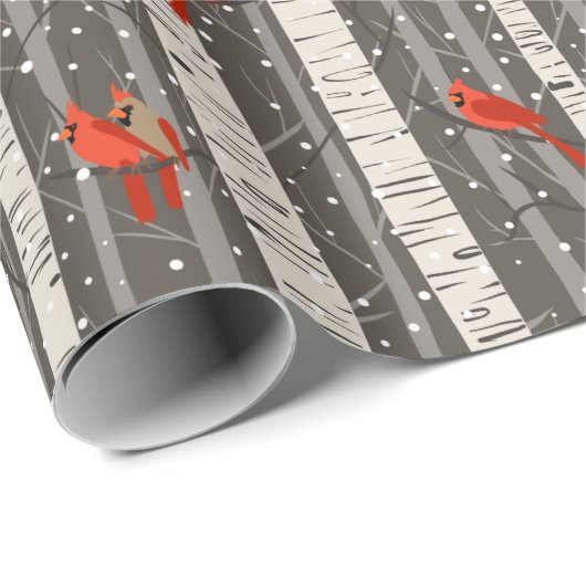 Winter-Kardinal in Birkenbäumen Geschenkpapier (Rolleneckpunkt)