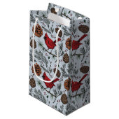 Winter Kardinal, Kiefernfüße, rote Berries Blau Kleine Geschenktüte (Vorderseite Schrägansicht)