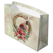 Winter-Kardinal mit Poinsettia Große Geschenktüte (Rückseite Schrägansicht)