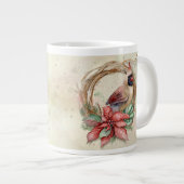 Winter Kardinal mit Poinsettia - Schnee Jumbo-Tasse (Vorderseite Rechts)