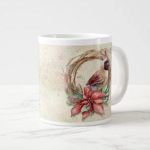 Winter Kardinal mit Poinsettia - Schnee Jumbo-Tasse