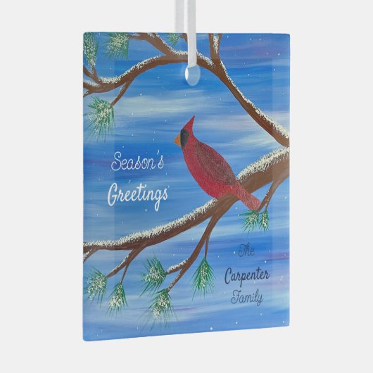 Winter Kardinal Ornament Aus Glas (Vorderseite Rechts)