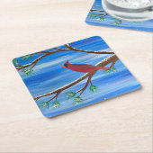 Winter Kardinal Rechteckiger Pappuntersetzer (angewinkelt)