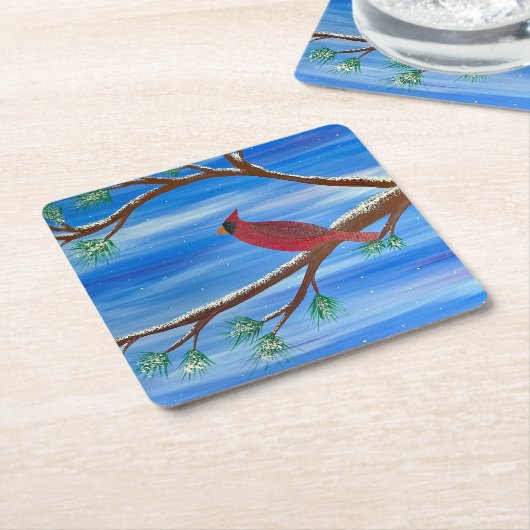 Winter Kardinal Rechteckiger Pappuntersetzer (angewinkelt)