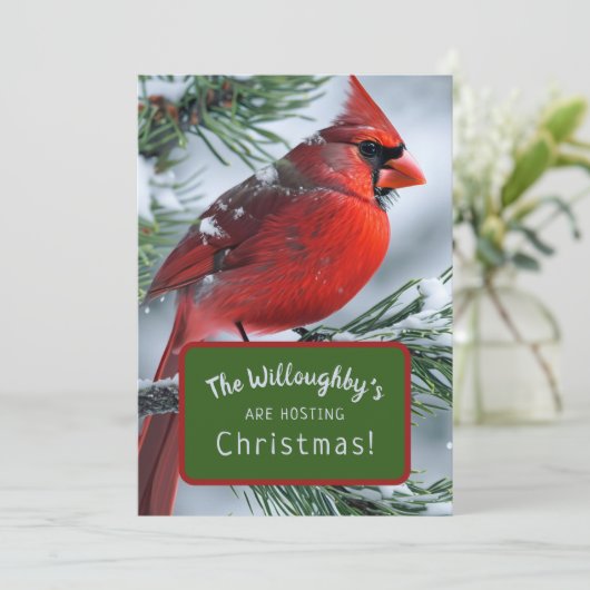 Winter Kardinal RIP Weihnachtsfeier Einladung (Stehend Vorderseite)