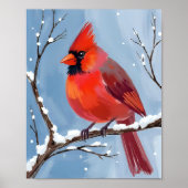 Winter-Kardinal-Rotvogel-Aquarellmalerei Poster (Vorne)