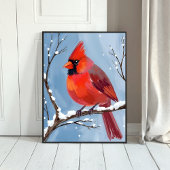 Winter-Kardinal-Rotvogel-Aquarellmalerei Poster