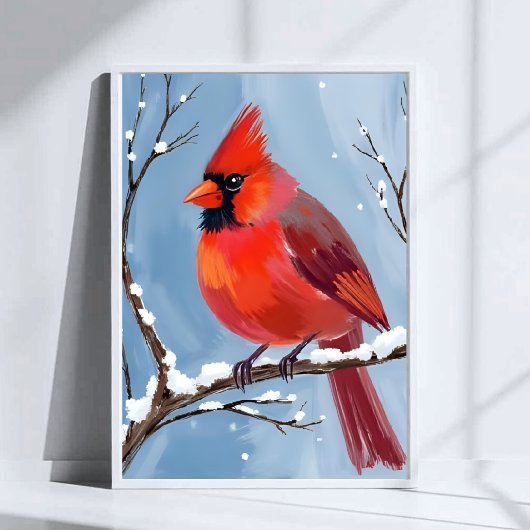 Winter-Kardinal-Rotvogel-Aquarellmalerei Poster