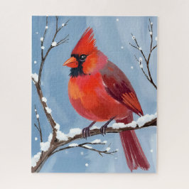 Winter-Kardinal-Rotvogel-Aquarellmalerei Puzzle